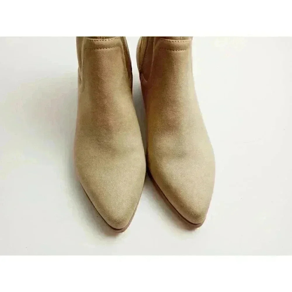 Steve Madden Womens Western Ankle Boots Booties Beige Faux Suede Side Zip 8 M - Picture 5 of 7
